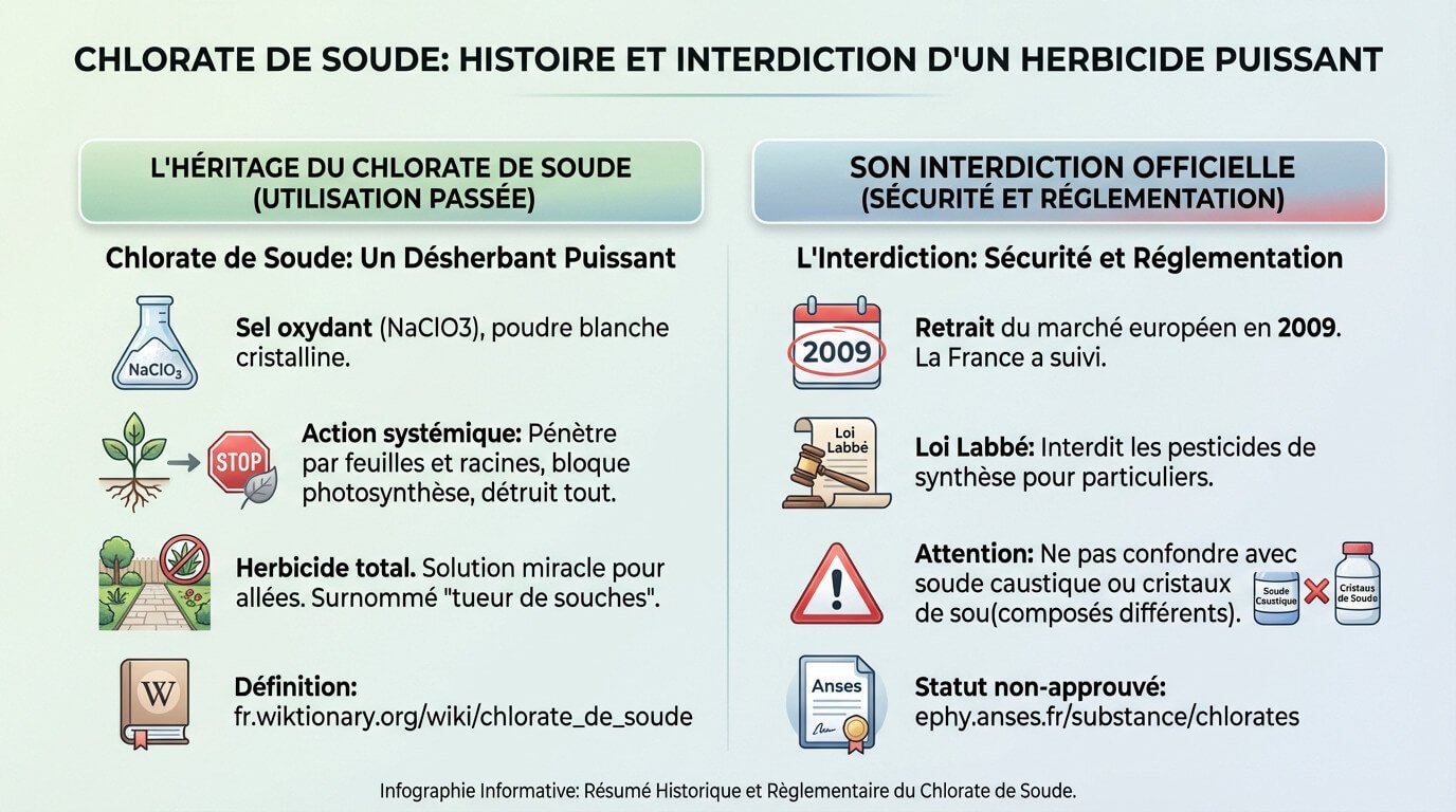 Sac de chlorate de soude illustrant son interdiction comme herbicide