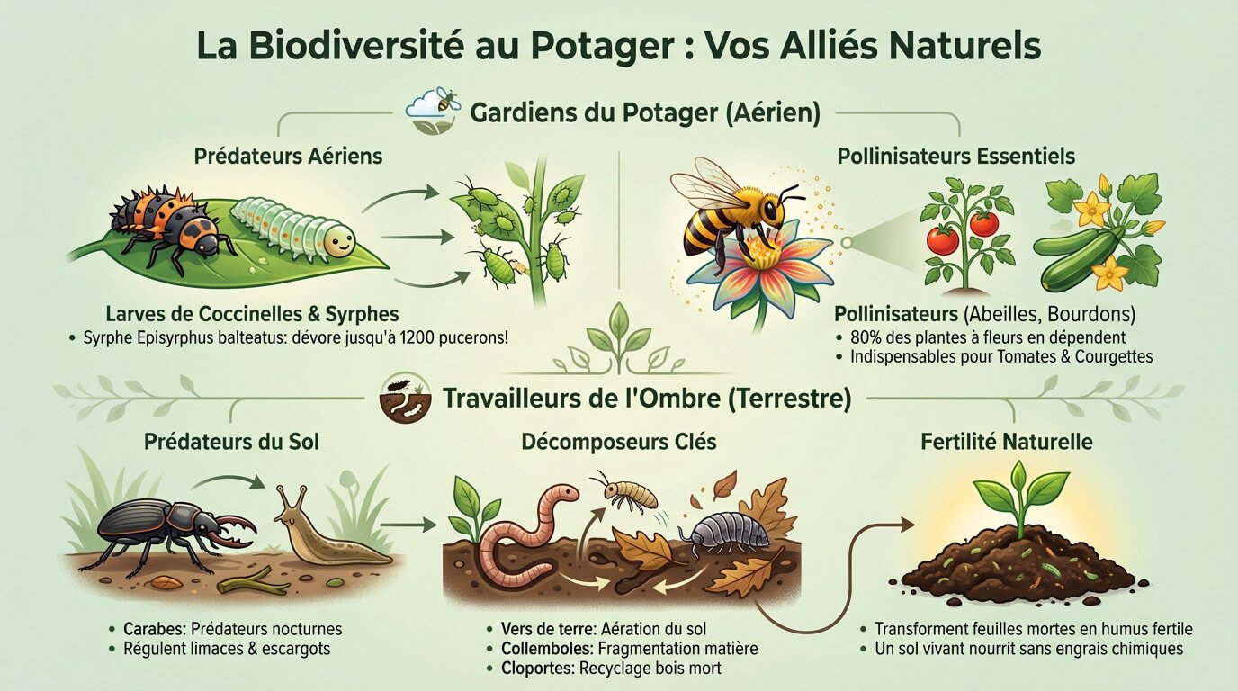 Insectes auxiliaires et pollinisateurs favorisant la biodiversité au jardin