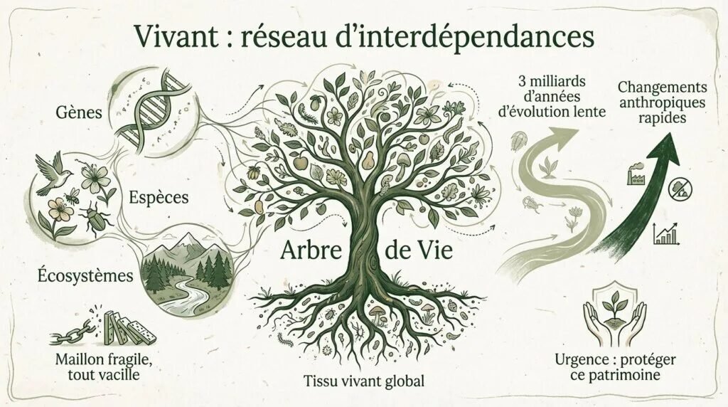 Représentation graphique de l'interconnexion des espèces et de la biodiversité mondiale