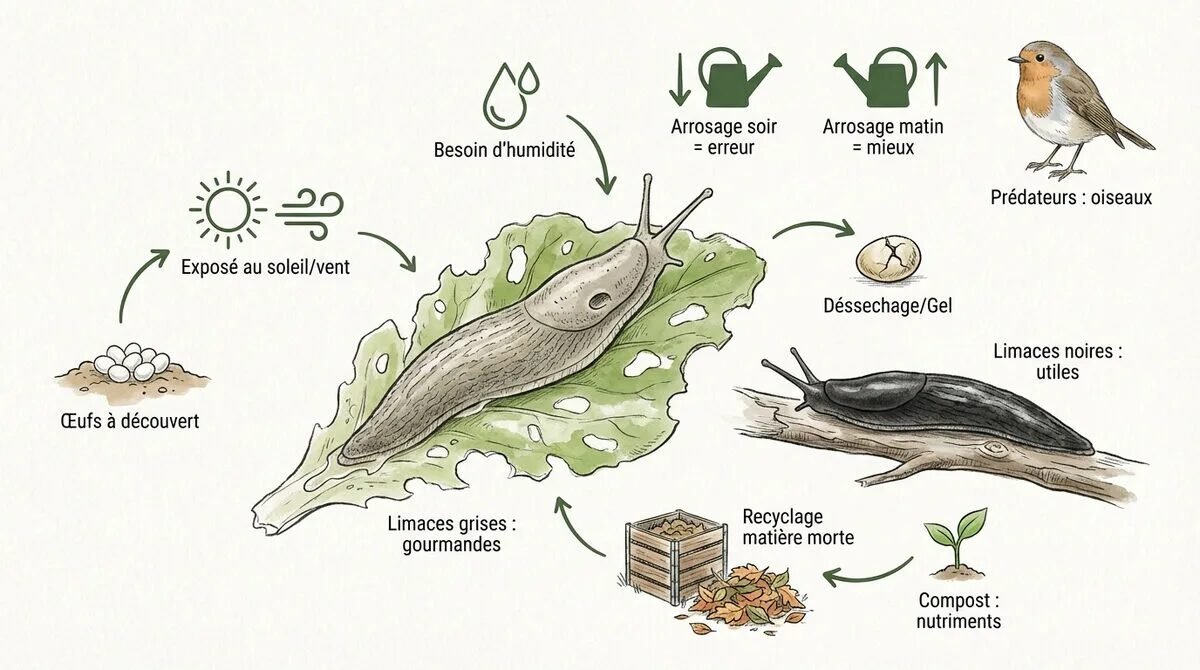 Cycle de vie des limaces et interaction avec le sol du potager