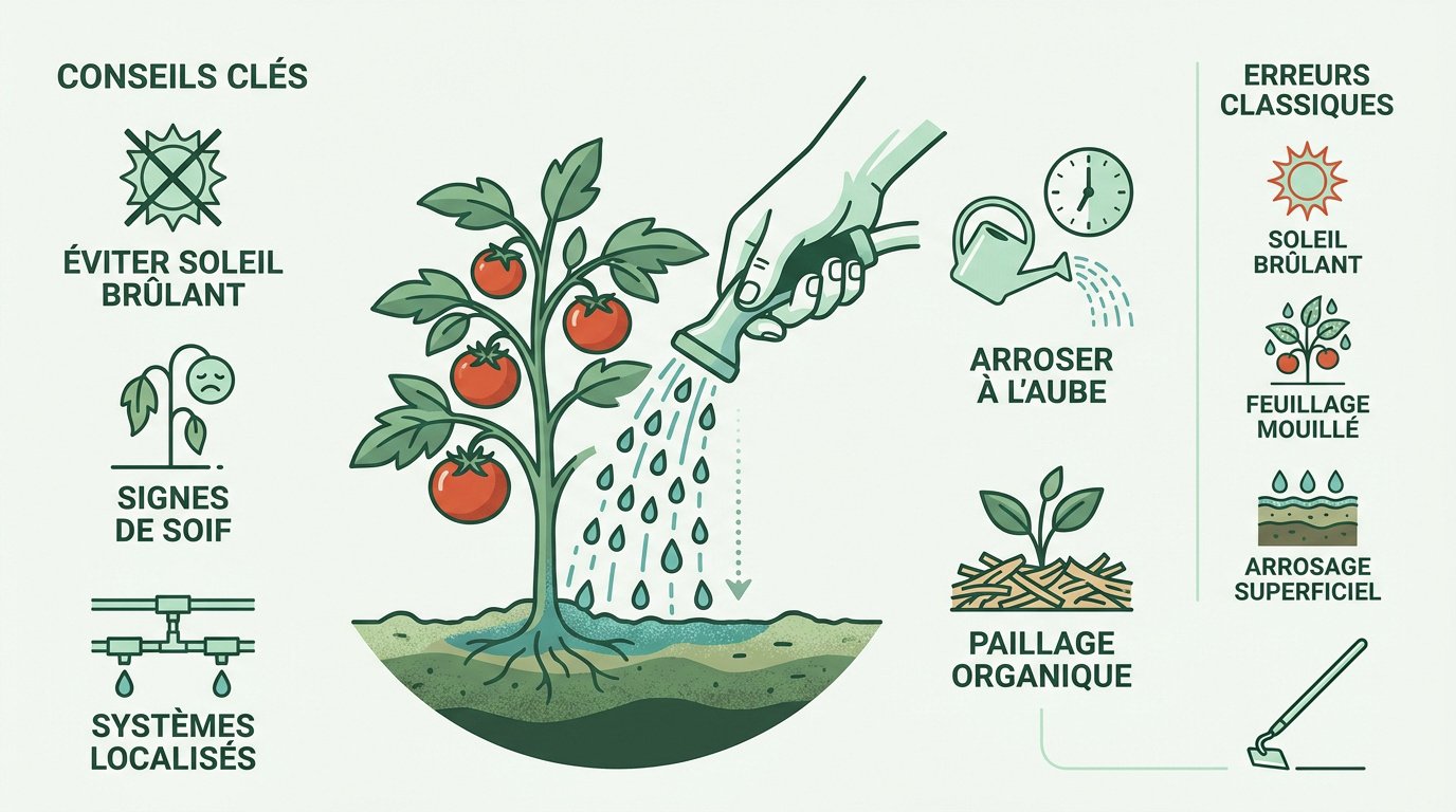 Arrosage ciblé au pied des légumes pour économiser l'eau en été