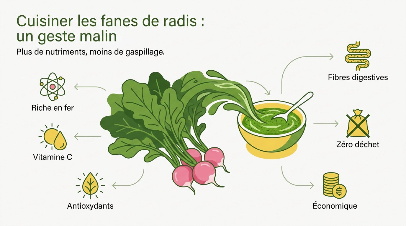 Fanes de radis fraîches prêtes à être cuisinées