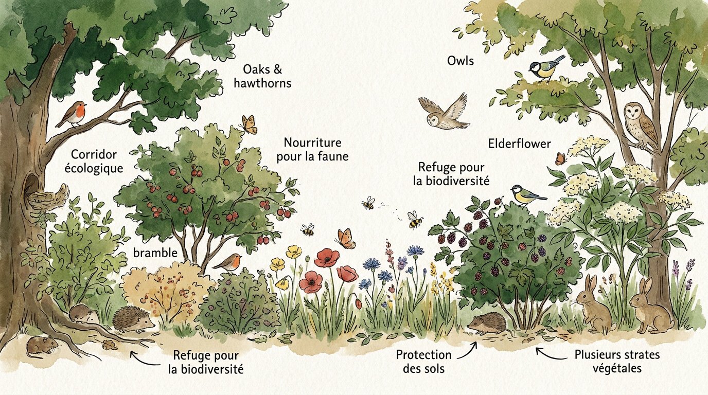 Haie champêtre diversifiée favorisant la biodiversité