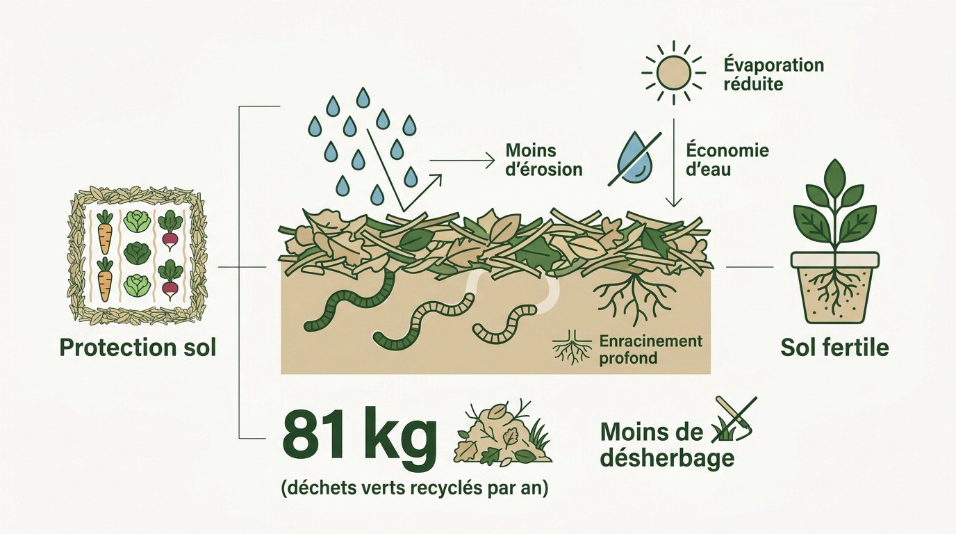 Couches de paillage organique protégeant un sol de potager