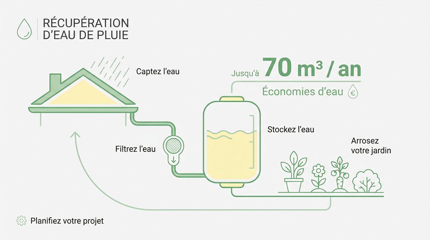 Installation d'un récupérateur d'eau de pluie dans un jardin écologique