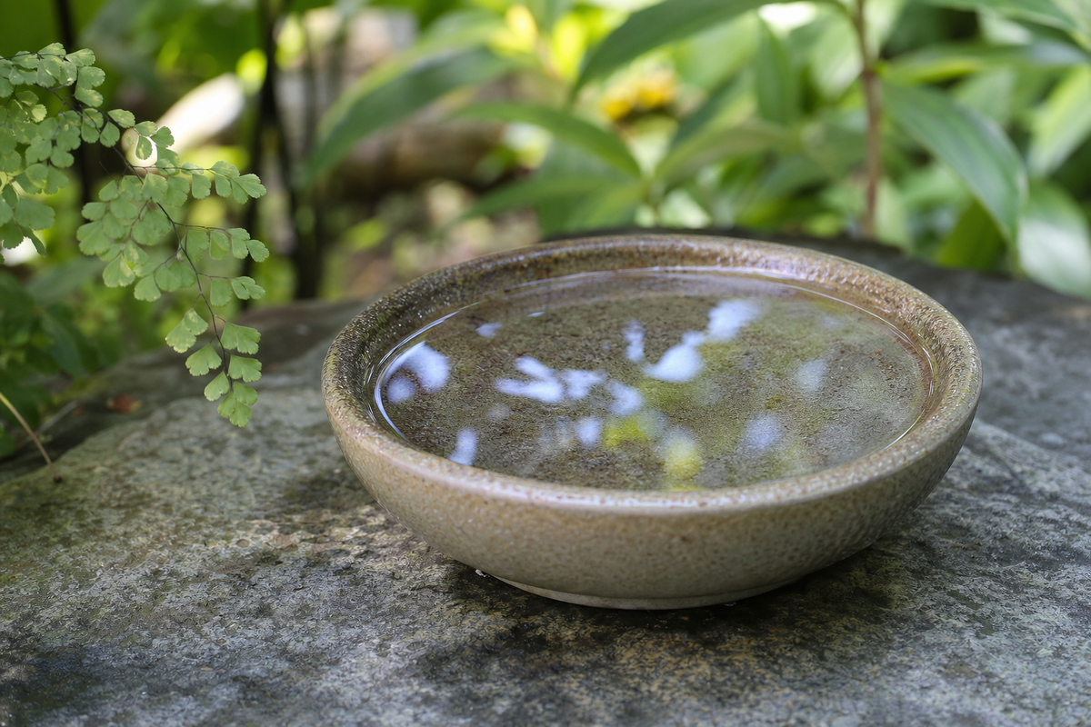 Coupelle d’eau propre pour oiseaux posée dans un jardin naturel