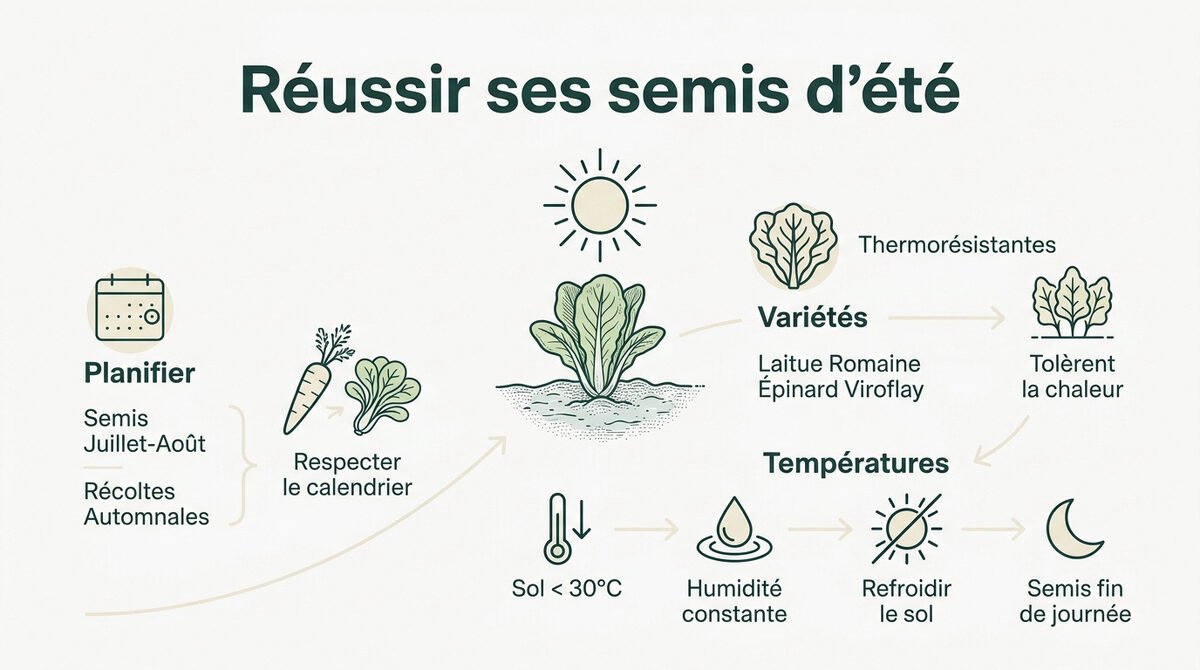 Infographie conseils pour réussir les semis potagers durant l'été