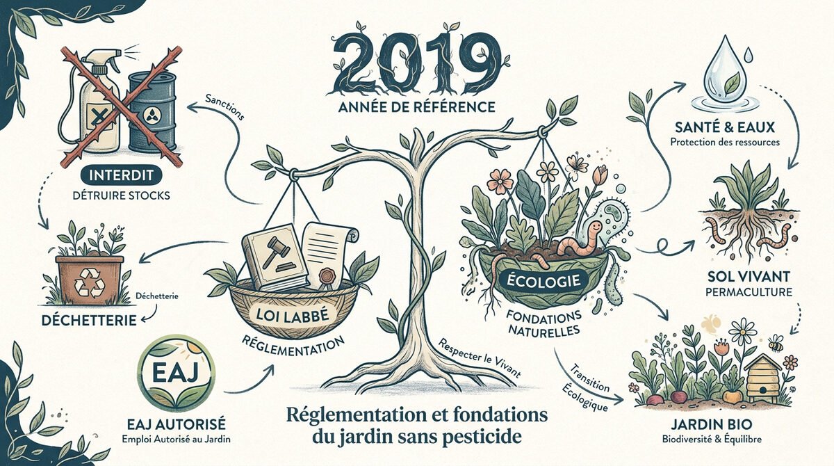 Jardinier entretenant un potager écologique sans produits chimiques conformément à la loi Labbé