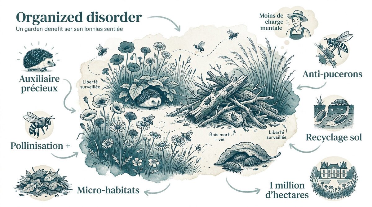 Aménagement d'un coin sauvage jardin favorisant la biodiversité locale