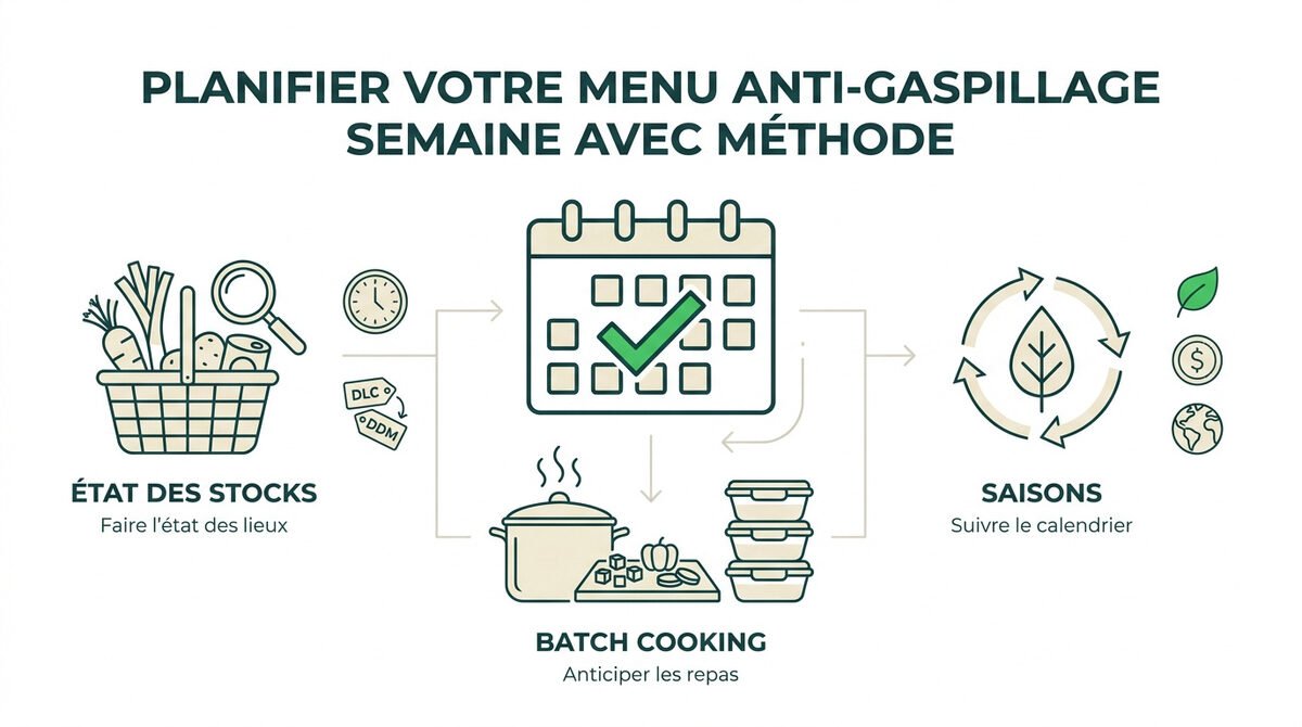 Planification d'un menu hebdomadaire anti-gaspillage avec des légumes de saison